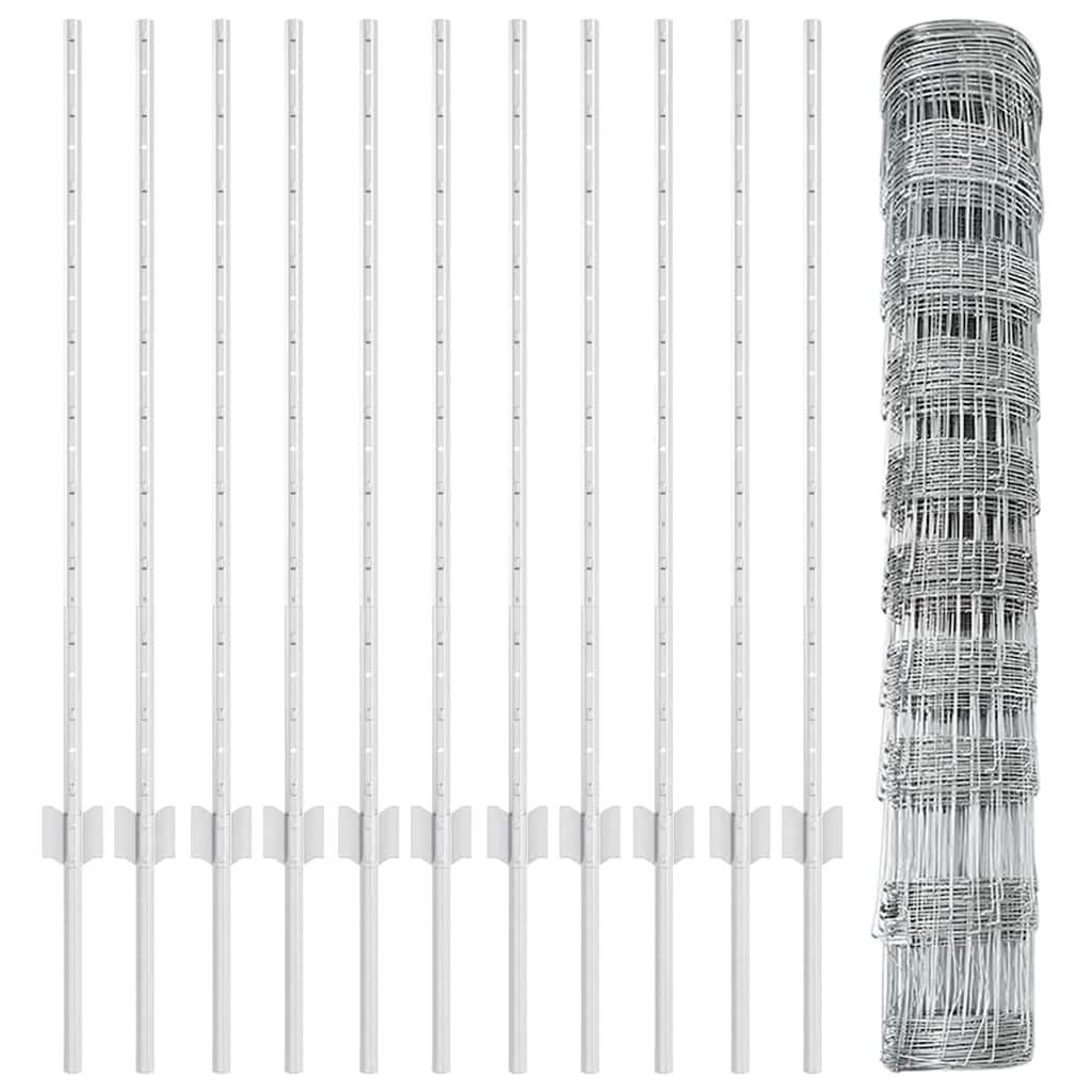 Zaun mit Pfosten Silber 1 x 25 m Stahl