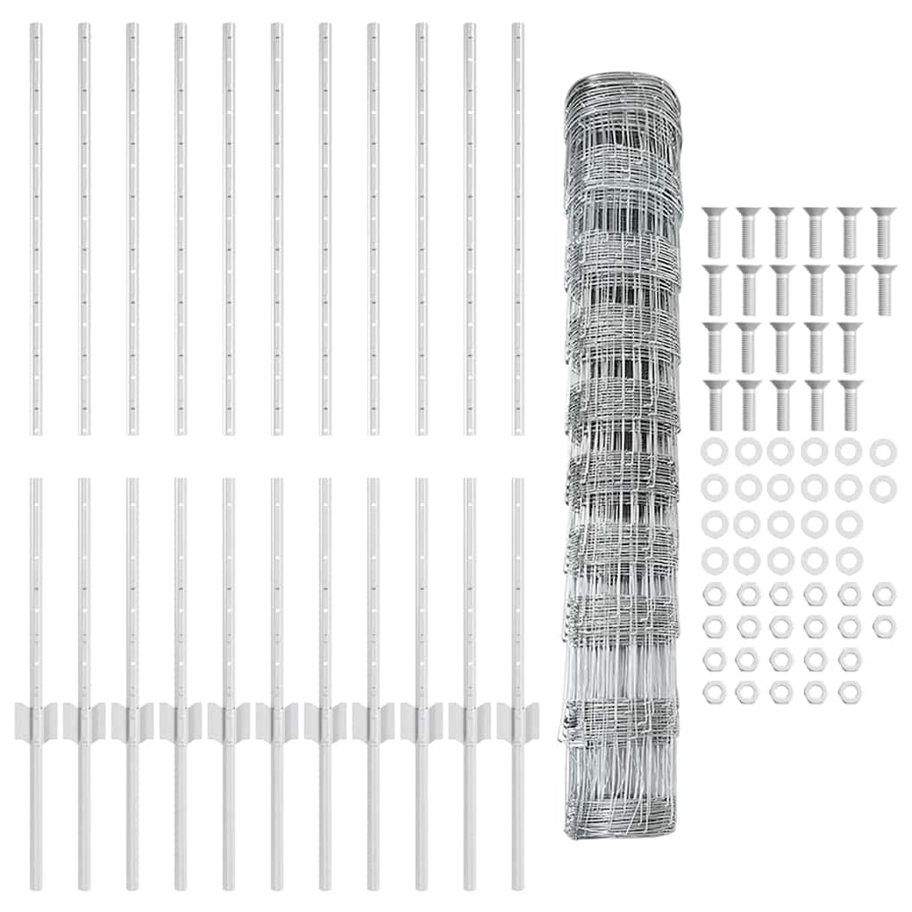 vidaXL Zaun mit Pfosten Silber 1 x 25 m Stahl