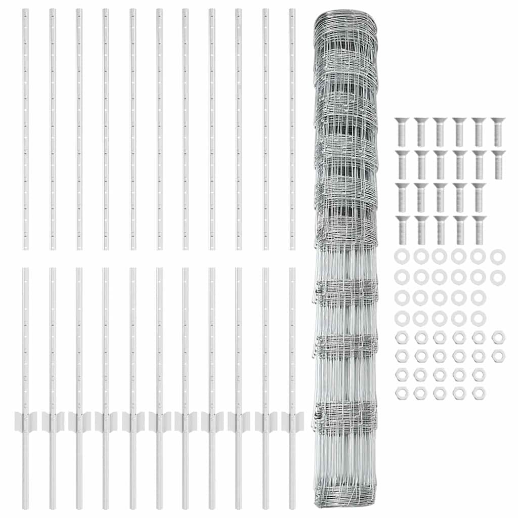 Zaun mit Pfosten Silber 1,2 x 25 m Stahl