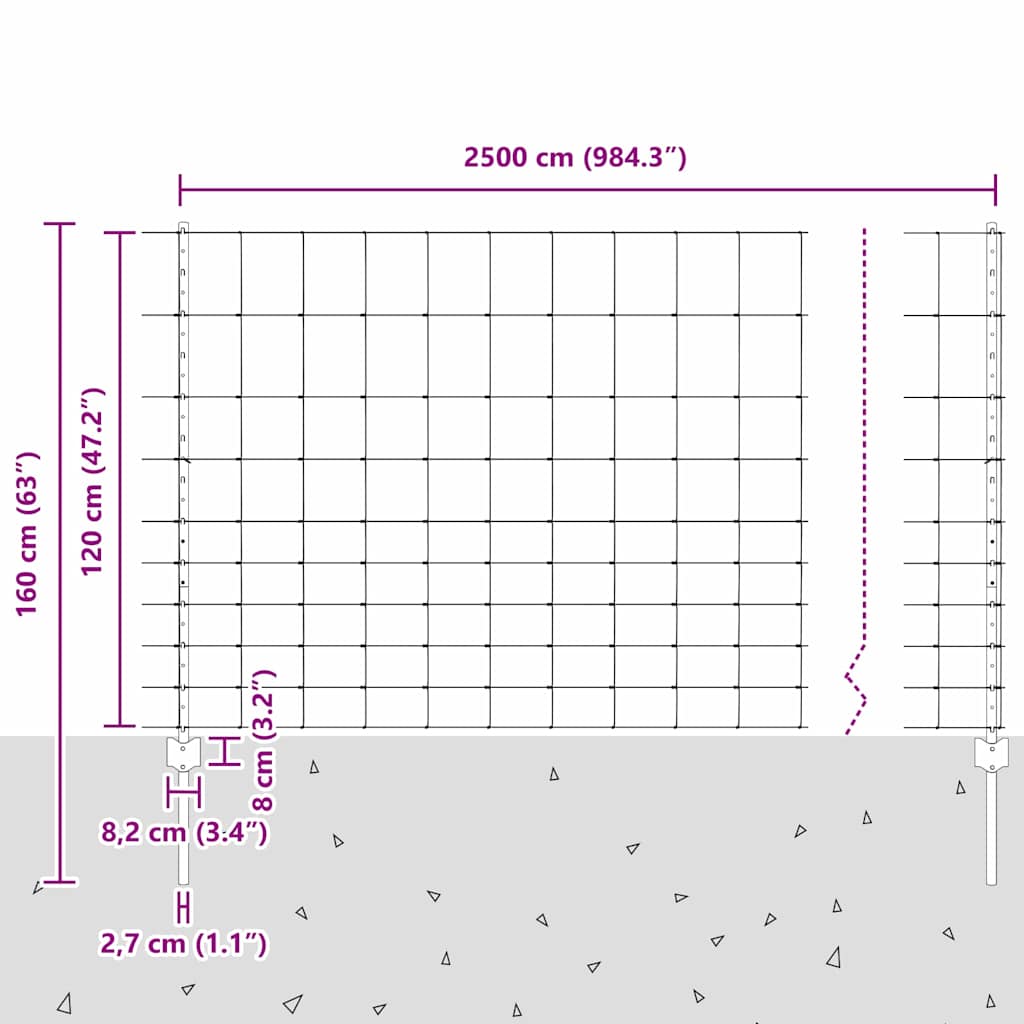 vidaXL Zaun mit Pfosten Silber 1,2 x 25 m Stahl
