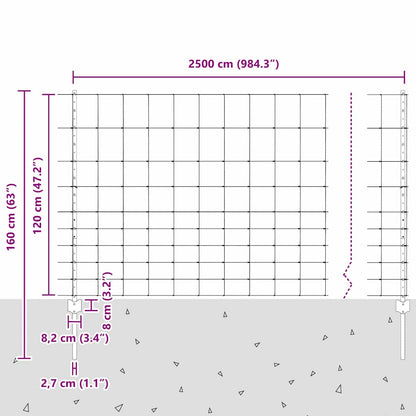 vidaXL Zaun mit Pfosten Silber 1,2 x 25 m Stahl