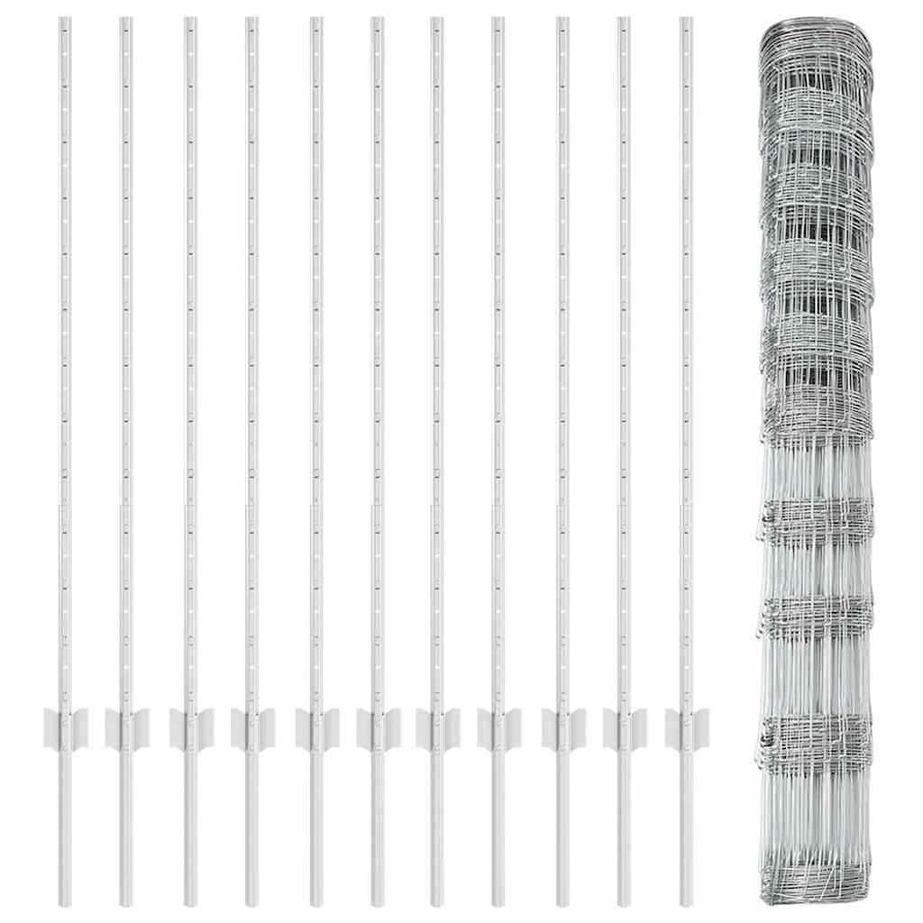 vidaXL Zaun mit Pfosten Silber 1,2 x 25 m Stahl