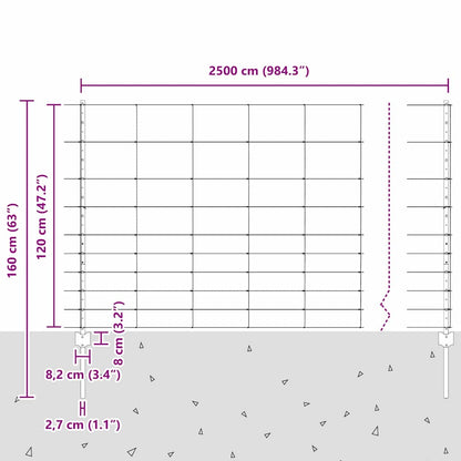 vidaXL Zaun mit Pfosten Silber 1,2 x 25 m Stahl