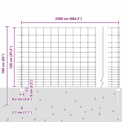 vidaXL Zaun mit Pfosten Silber 1,2 x 25 m Stahl