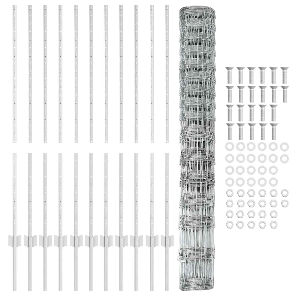 Zaun mit Pfosten Silber 1,2 x 25 m Stahl