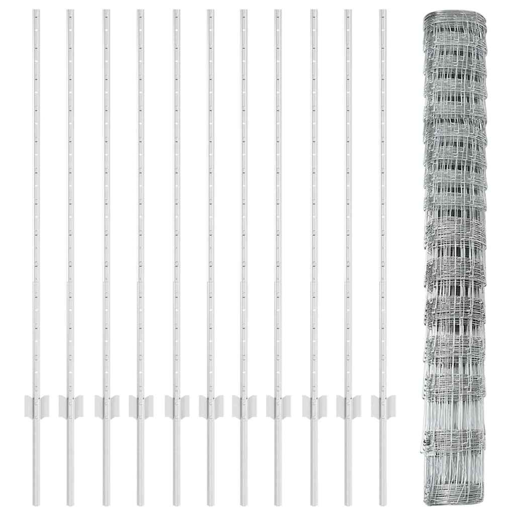 Zaun mit Pfosten Silber 1,2 x 25 m Stahl