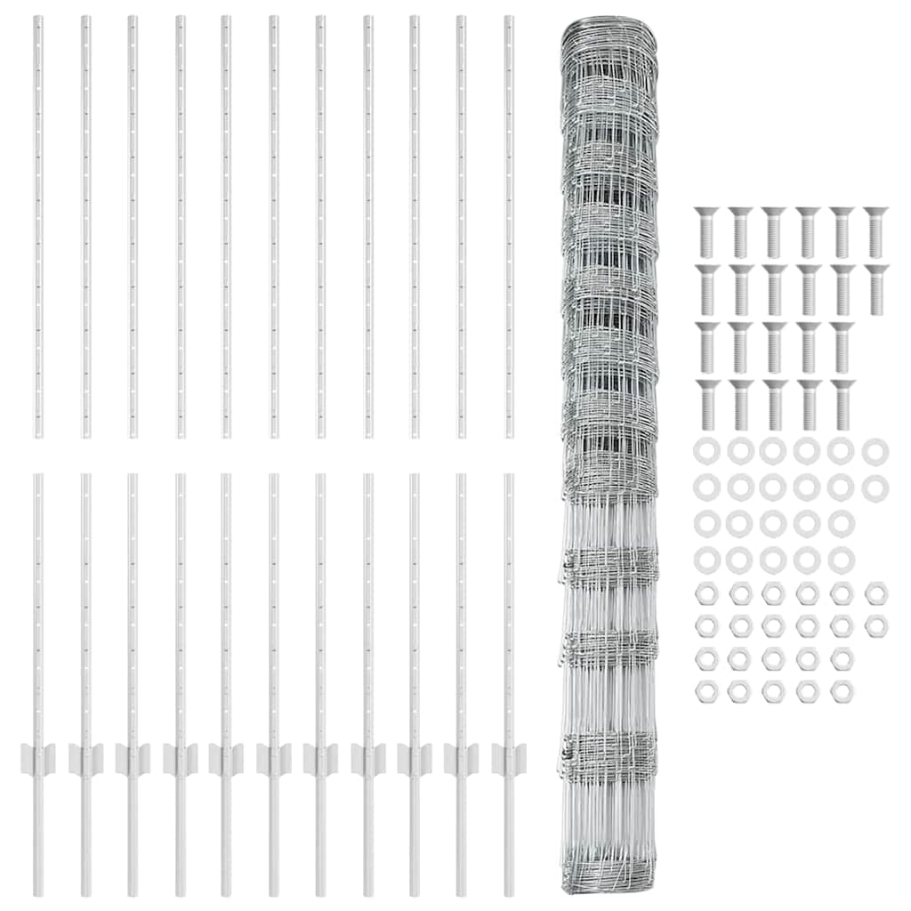 Zaun mit Pfosten Silber 1,4 x 25 m Stahl