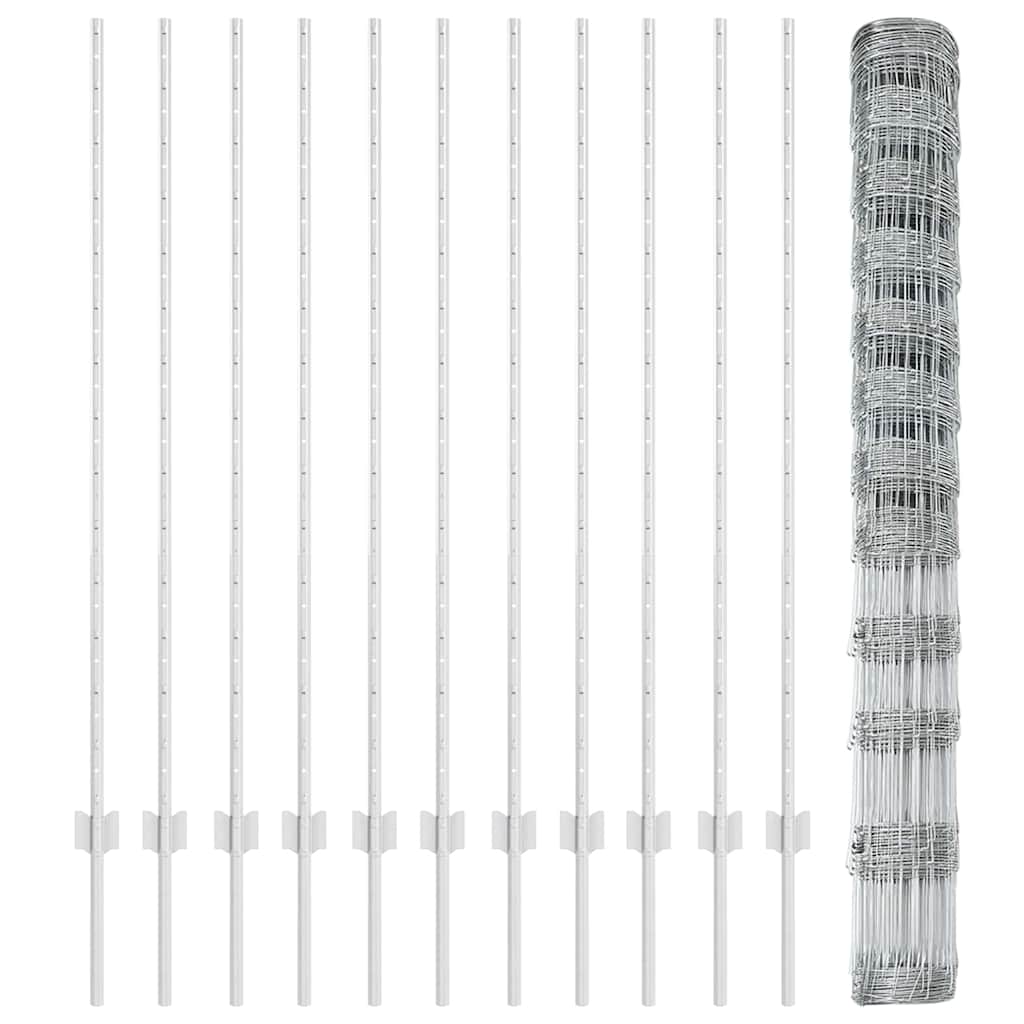 Zaun mit Pfosten Silber 1,4 x 25 m Stahl