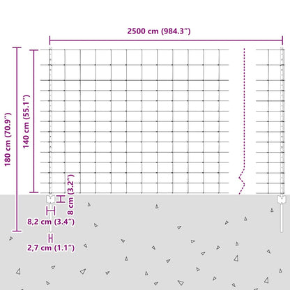 vidaXL Zaun mit Pfosten Silber 1,4 x 25 m Stahl