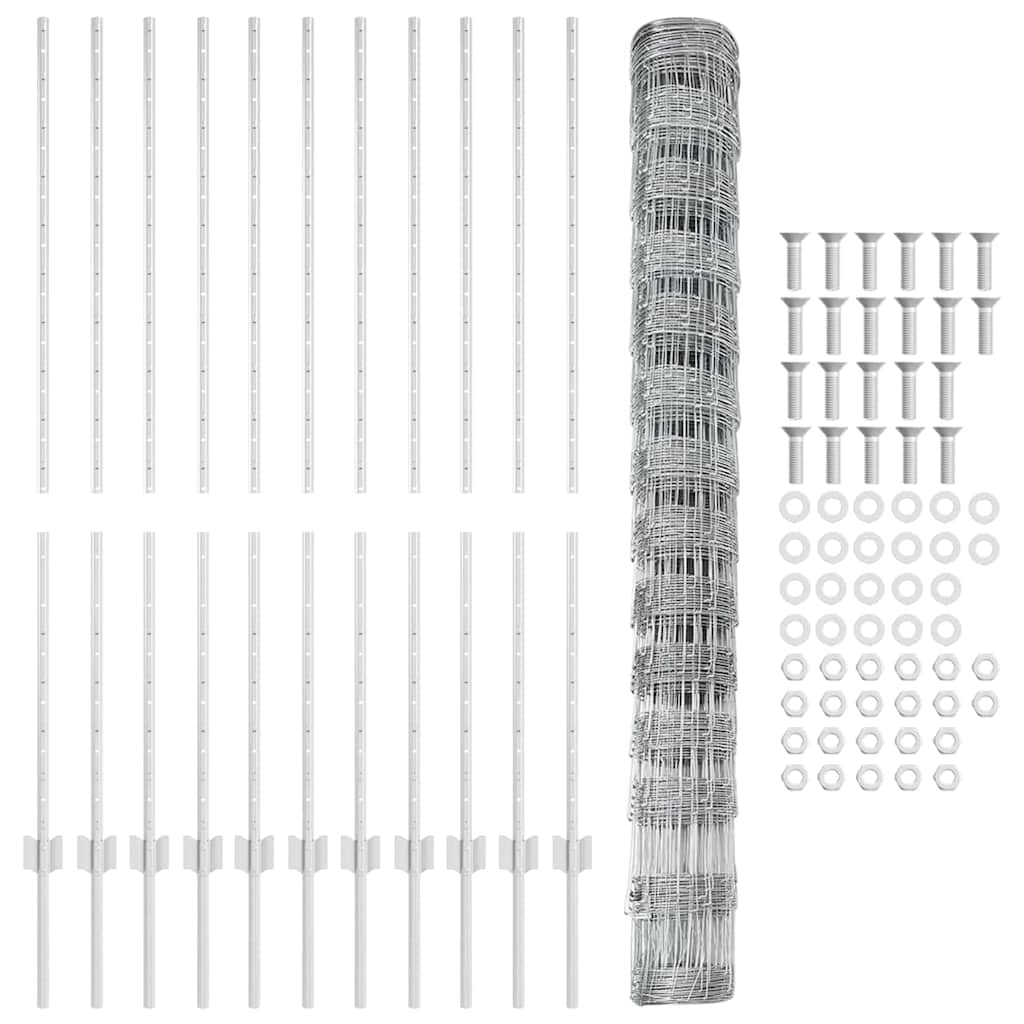 Zaun mit Pfosten Silber 1,4 x 25 m Stahl