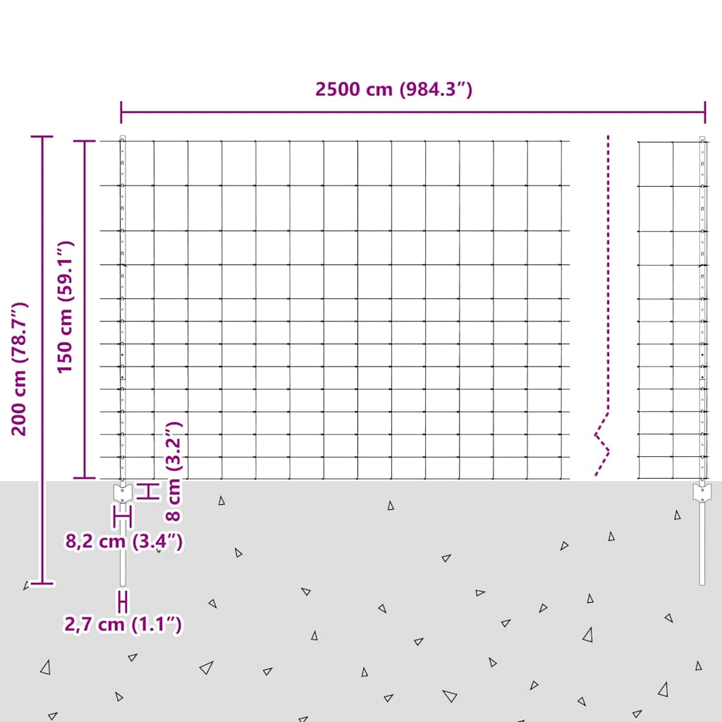 vidaXL Zaun mit Pfosten Silber 1,5 x 25 m Stahl