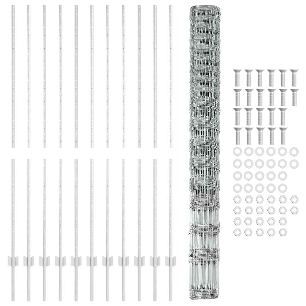 Zaun mit Pfosten Silber 1,5 x 25 m Stahl