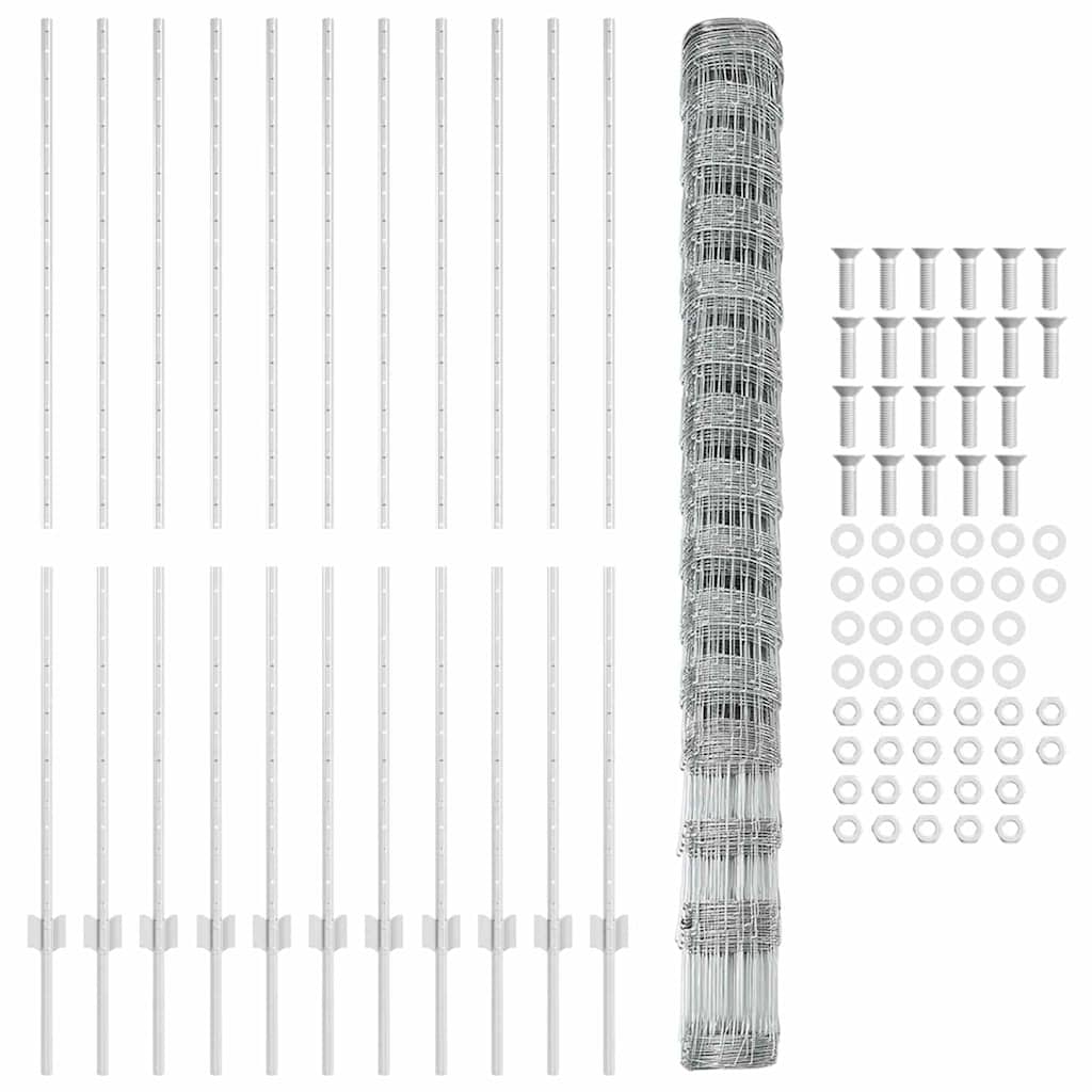 Zaun mit Pfosten Silber 1.6 x 25 m Stahl