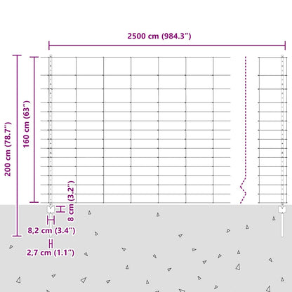vidaXL Zaun mit Pfosten Silber 1.6 x 25 m Stahl