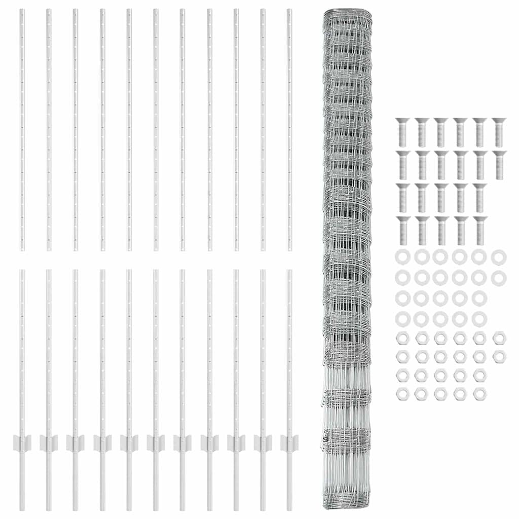 vidaXL Zaun mit Pfosten Silber 1.6 x 25 m Stahl