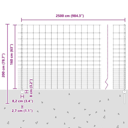 vidaXL Zaun mit Pfosten Silber 1.6 x 25 m Stahl