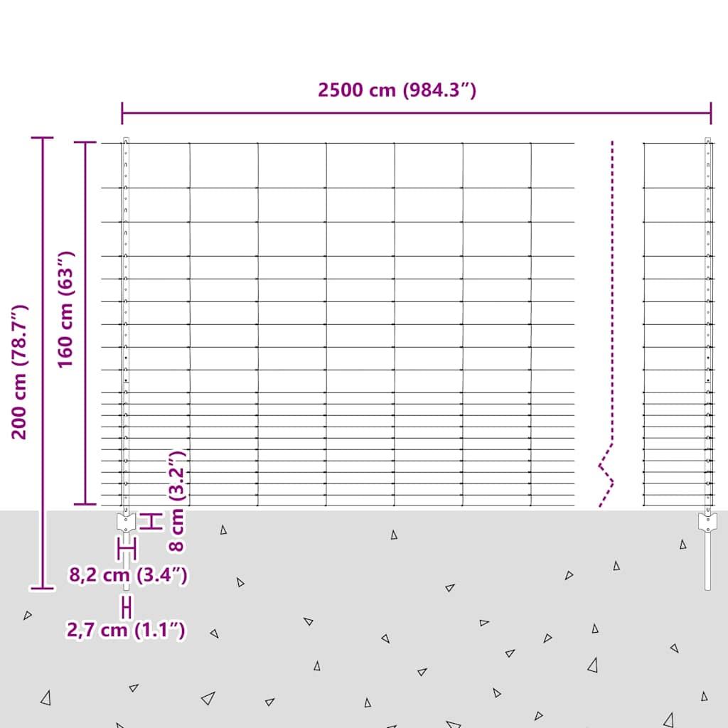 vidaXL Zaun mit Pfosten Silber 1.6 x 25 m Stahl