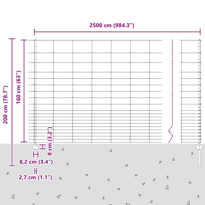 vidaXL Zaun mit Pfosten Silber 1.6 x 25 m Stahl