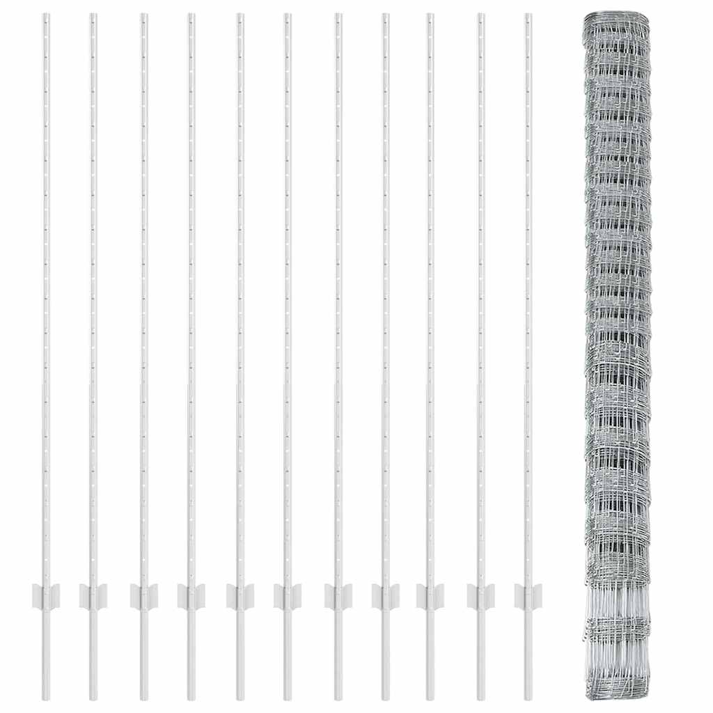 Zaun mit Pfosten Silber 1.6 x 25 m Stahl