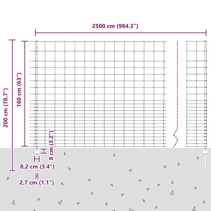 vidaXL Zaun mit Pfosten Silber 1.6 x 25 m Stahl