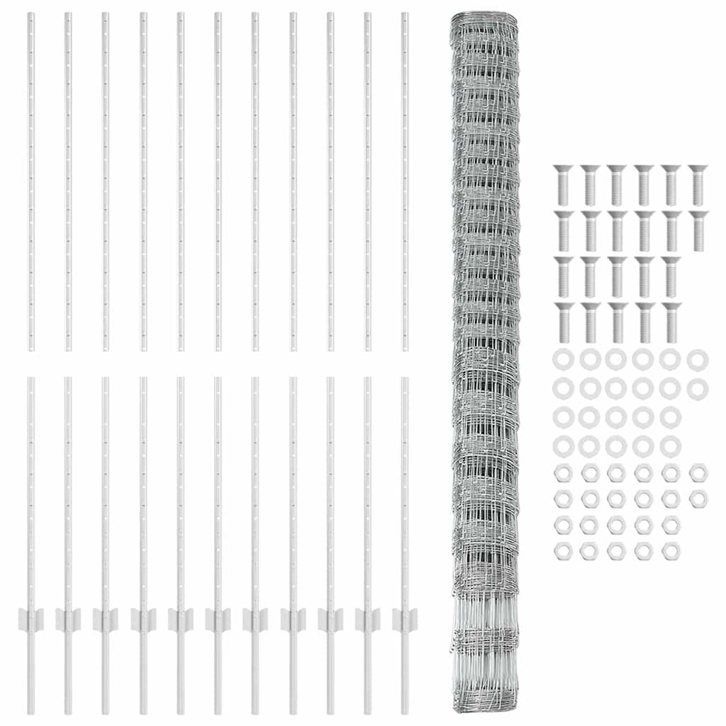 Zaun mit Pfosten Silber 1.6 x 25 m Stahl