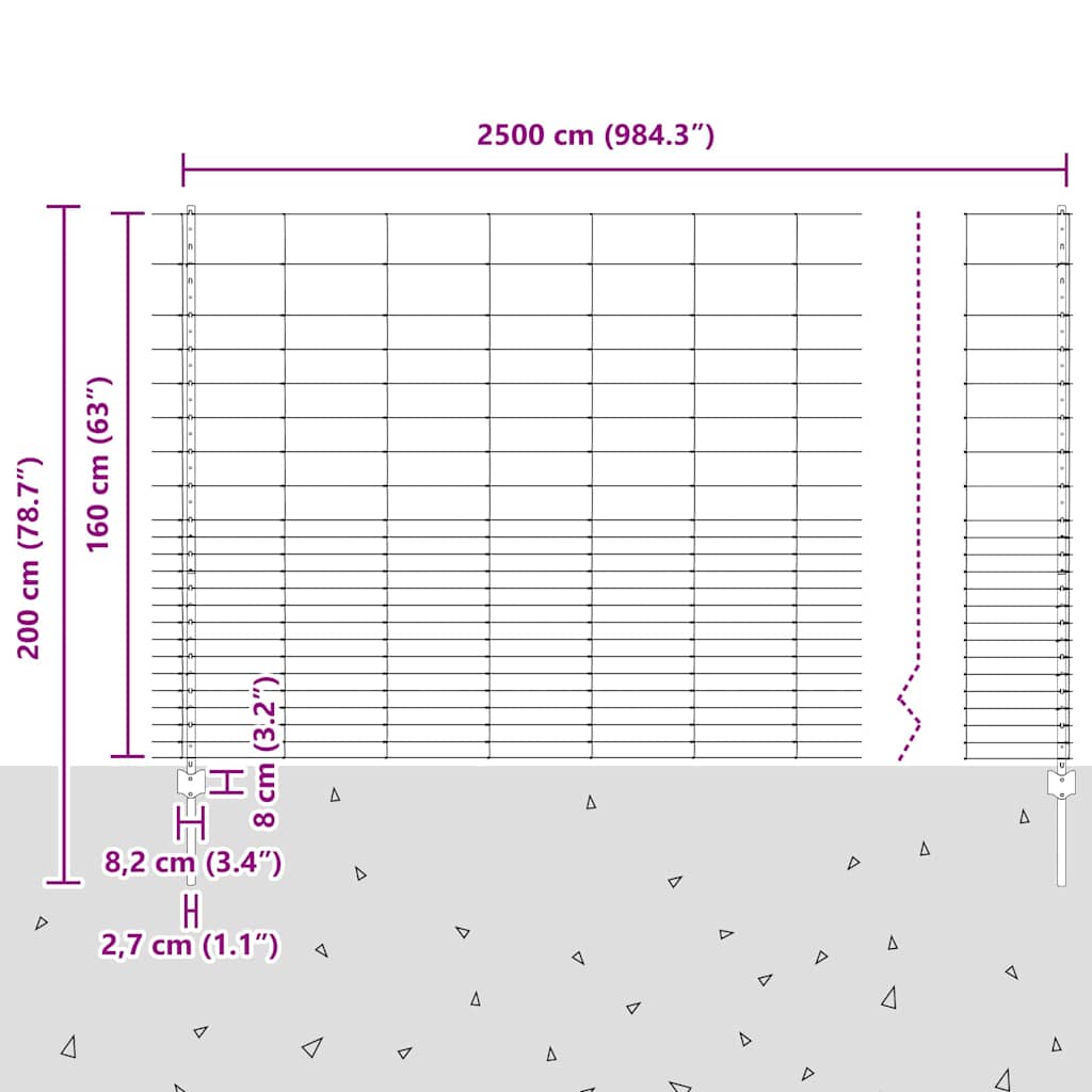 vidaXL Zaun mit Pfosten Silber 1.6 x 25 m Stahl