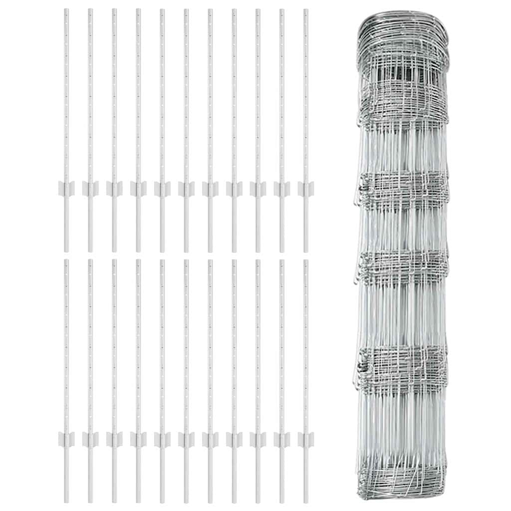 vidaXL Zaun mit Pfosten Silber 0,8 x 50 m Stahl