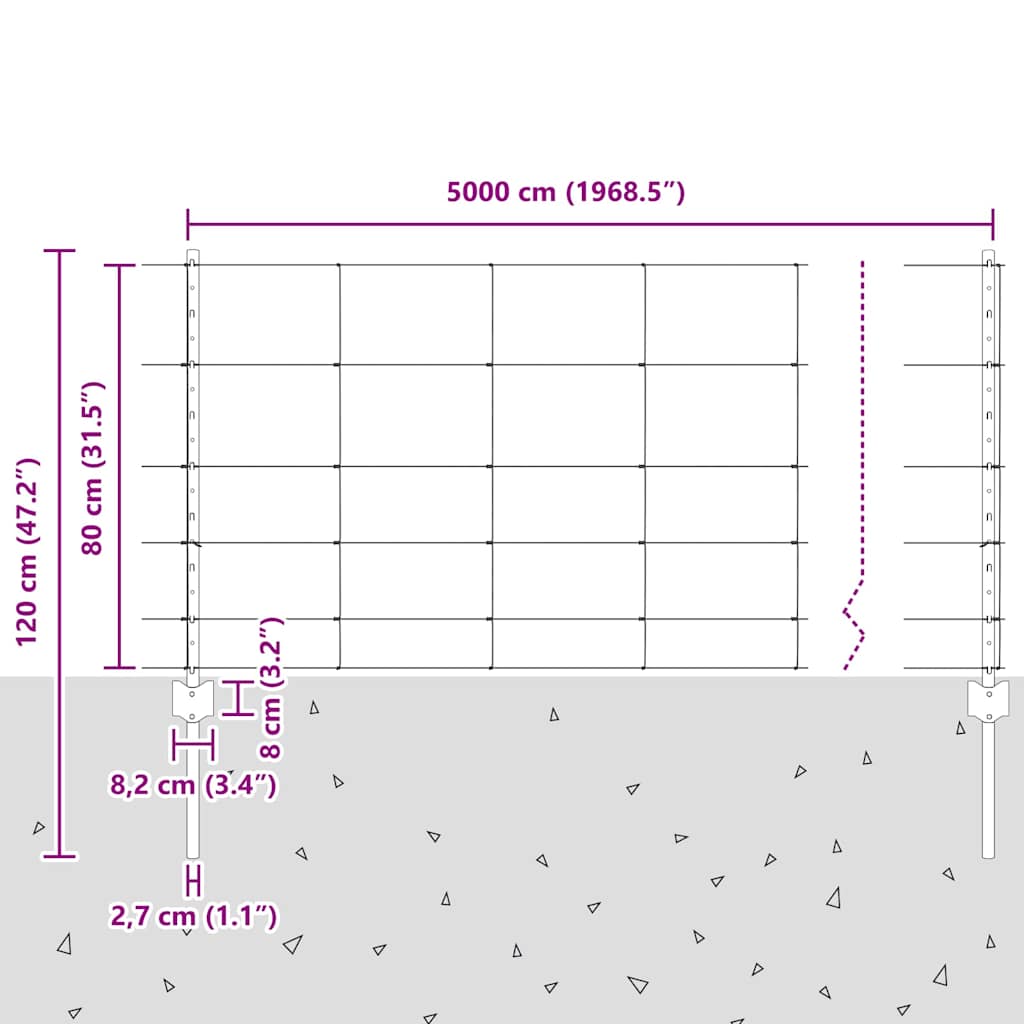 vidaXL Zaun mit Pfosten Silber 0,8 x 50 m Stahl