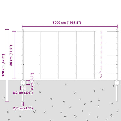 vidaXL Zaun mit Pfosten Silber 0,8 x 50 m Stahl