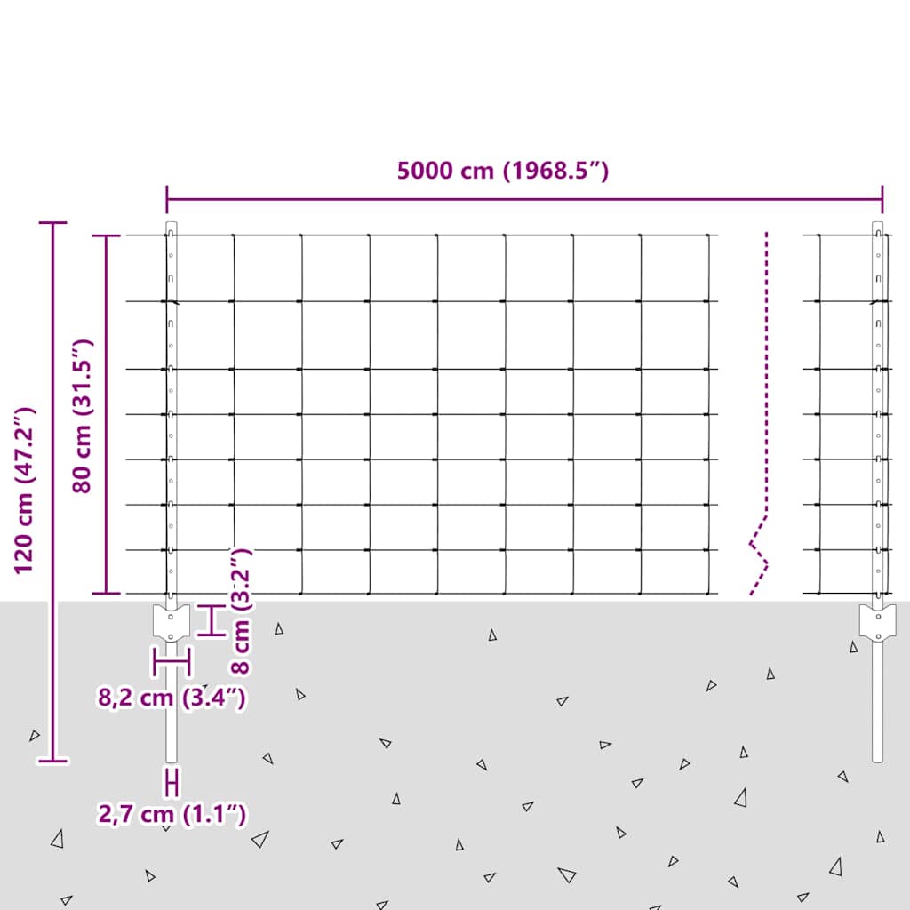 vidaXL Zaun mit Pfosten Silber 0,8 x 50 m Stahl