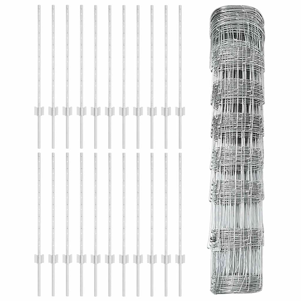 Zaun mit Pfosten Silber 0,8 x 50 m Stahl