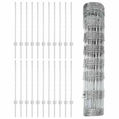 Zaun mit Pfosten Silber 0,8 x 50 m Stahl