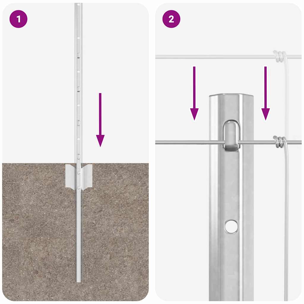Zaun mit Pfosten Silber 0,8 x 50 m Stahl