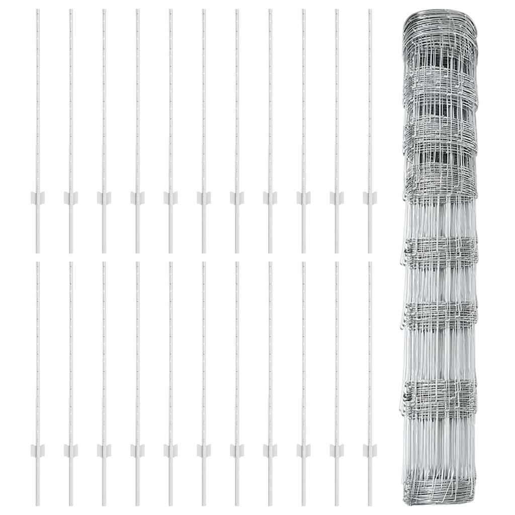 vidaXL Zaun mit Pfosten Silber 1 x 50 m Stahl