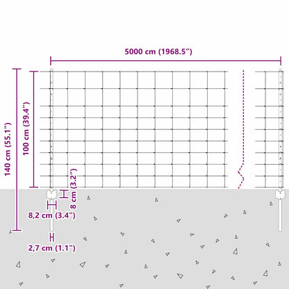 vidaXL Zaun mit Pfosten Silber 1 x 50 m Stahl