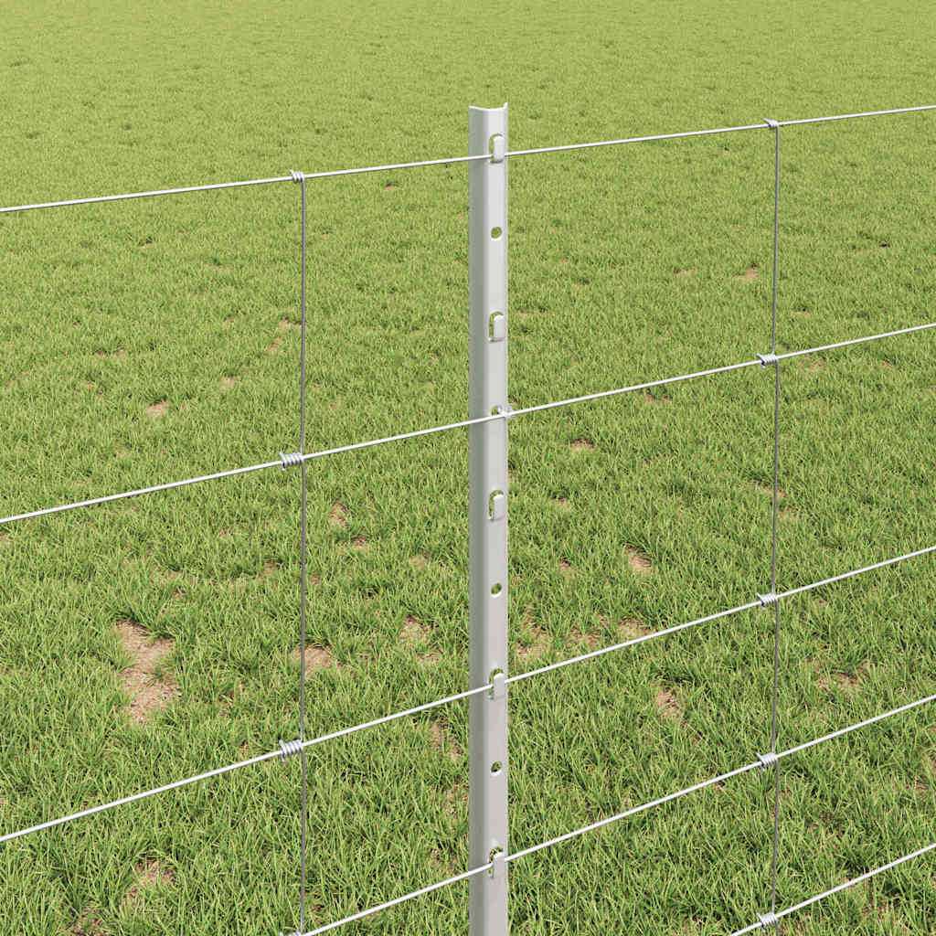 Zaun mit Pfosten Silber 1 x 50 m Stahl