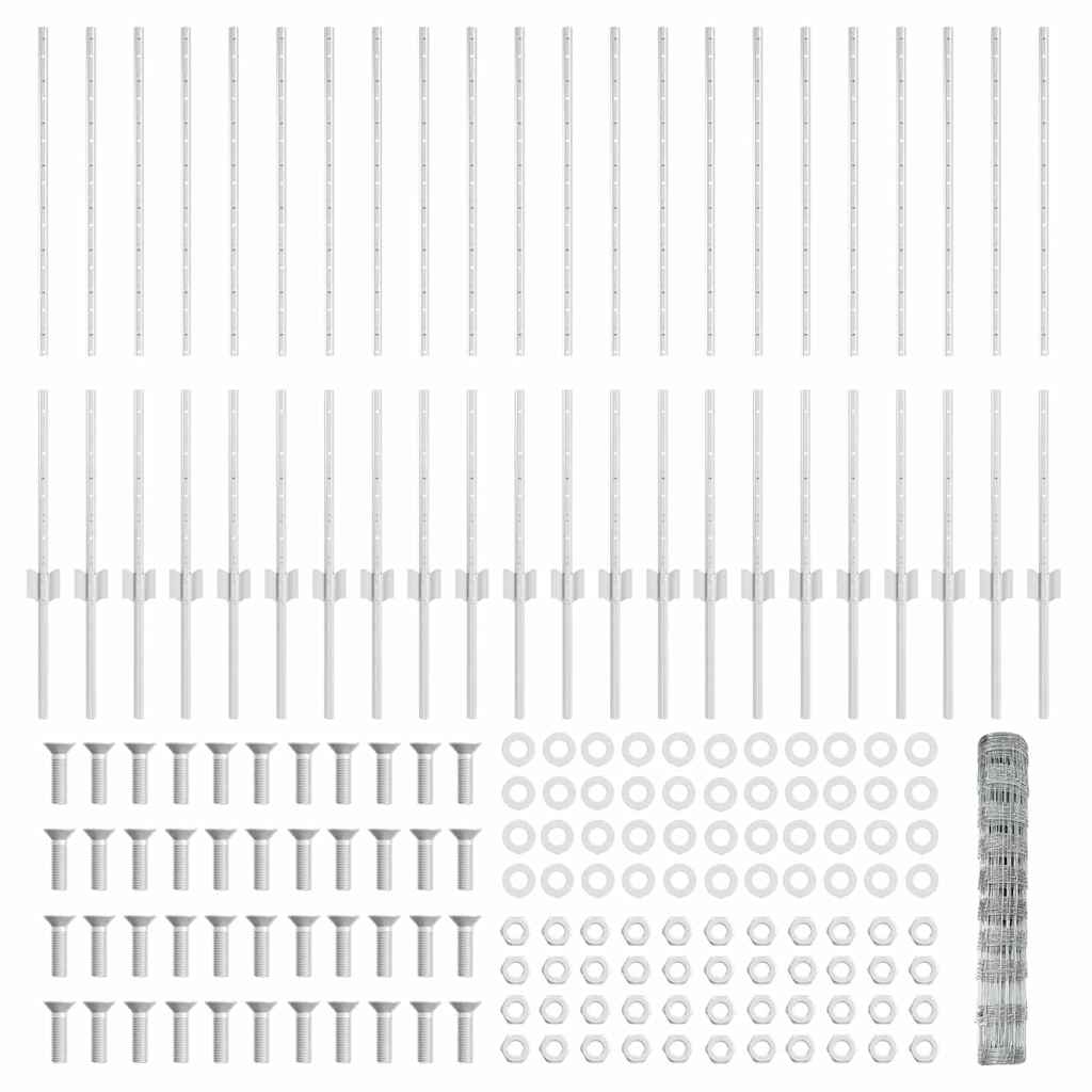 Zaun mit Pfosten Silber 1 x 50 m Stahl