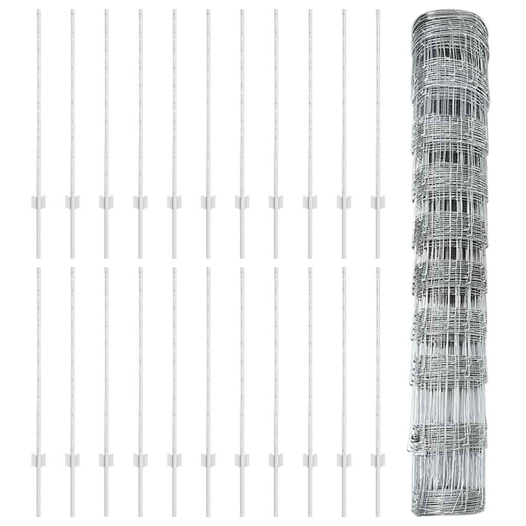 Zaun mit Pfosten Silber 1 x 50 m Stahl