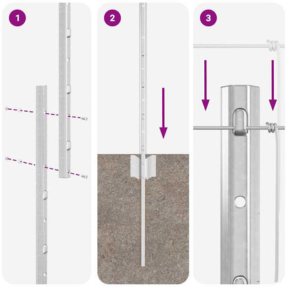 Zaun mit Pfosten Silber 1 x 50 m Stahl