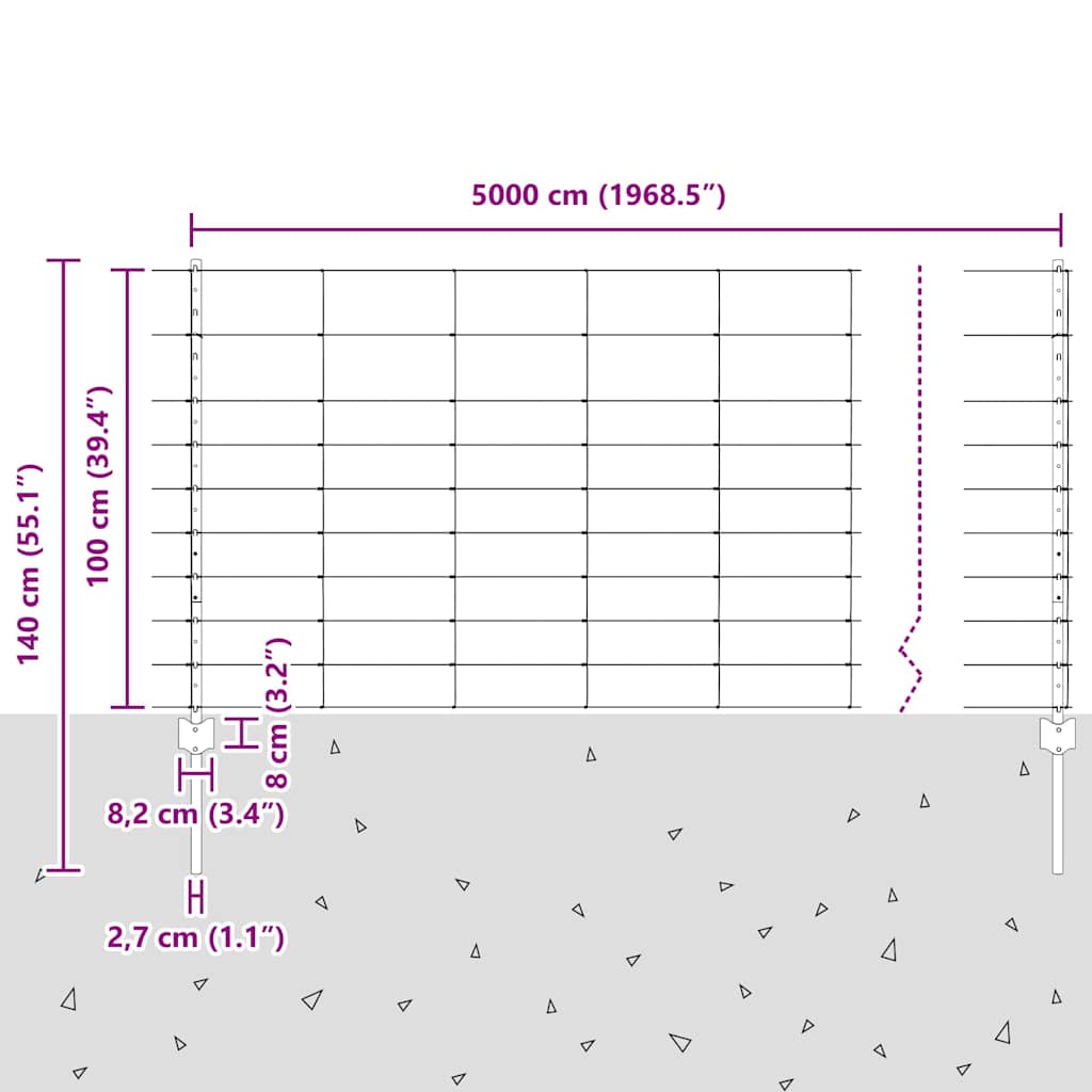 vidaXL Zaun mit Pfosten Silber 1 x 50 m Stahl