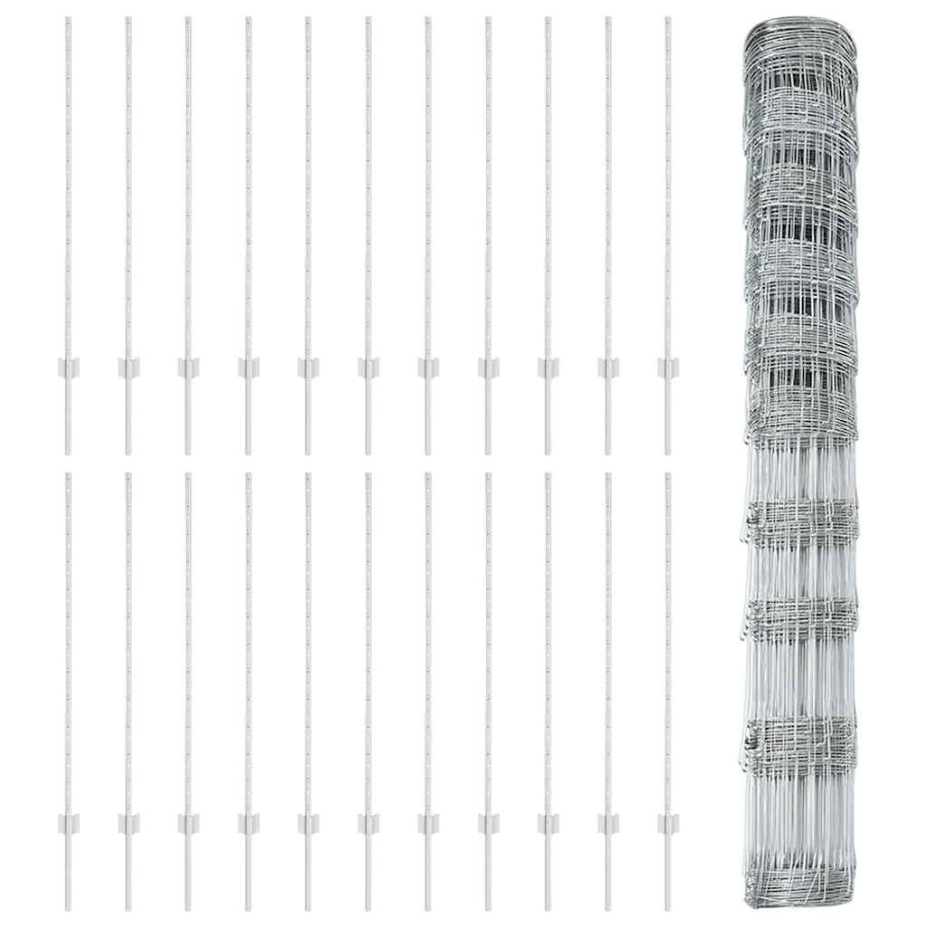 vidaXL Zaun mit Pfosten Silber 1,2 x 50 m Stahl
