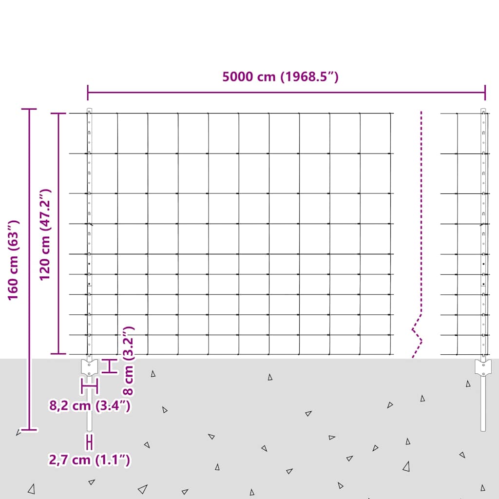 vidaXL Zaun mit Pfosten Silber 1,2 x 50 m Stahl