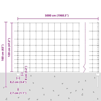 vidaXL Zaun mit Pfosten Silber 1,2 x 50 m Stahl