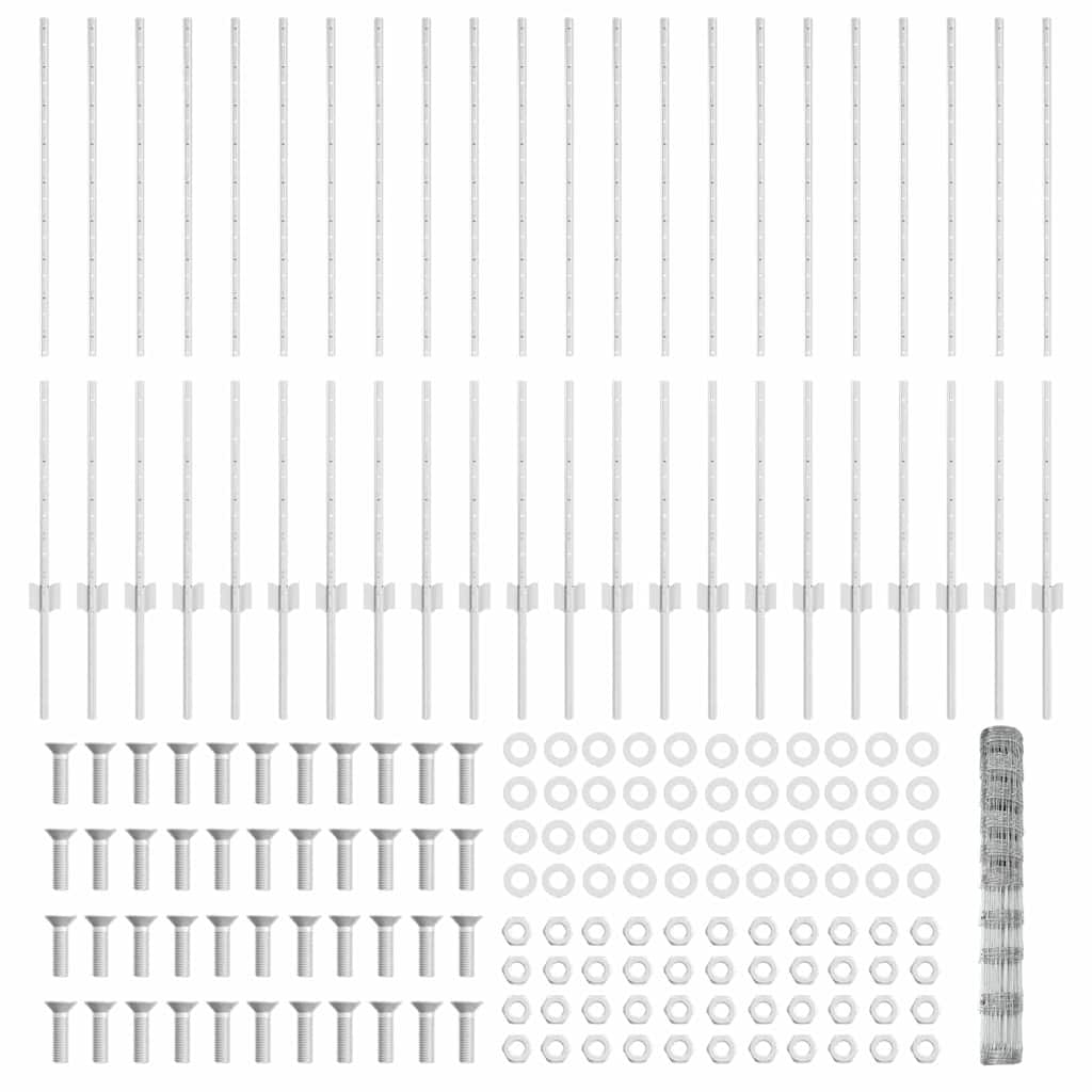 Zaun mit Pfosten Silber 1,2 x 50 m Stahl