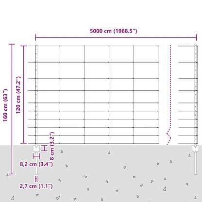 vidaXL Zaun mit Pfosten Silber 1,2 x 50 m Stahl