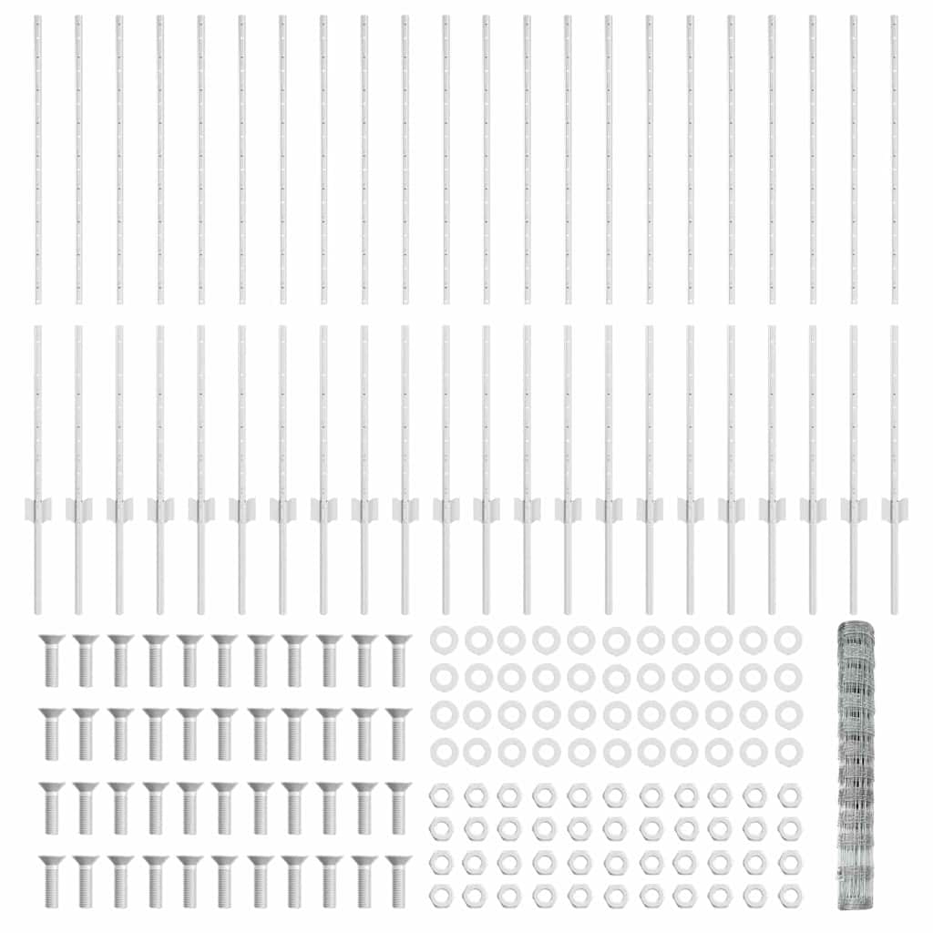 Zaun mit Pfosten Silber 1,2 x 50 m Stahl