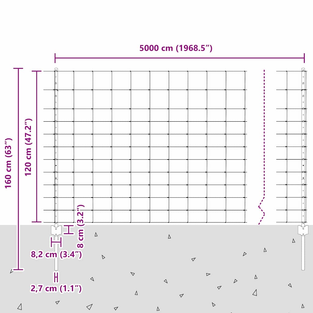 vidaXL Zaun mit Pfosten Silber 1,2 x 50 m Stahl