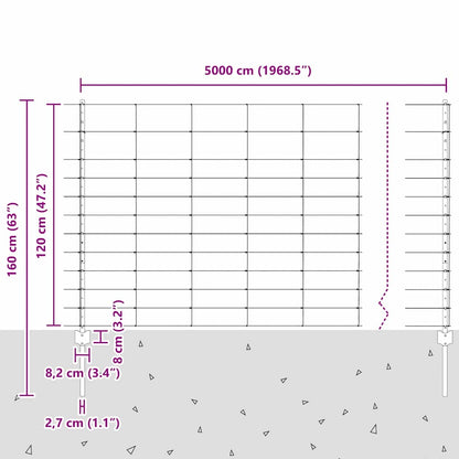 vidaXL Zaun mit Pfosten Silber 1,2 x 50 m Stahl