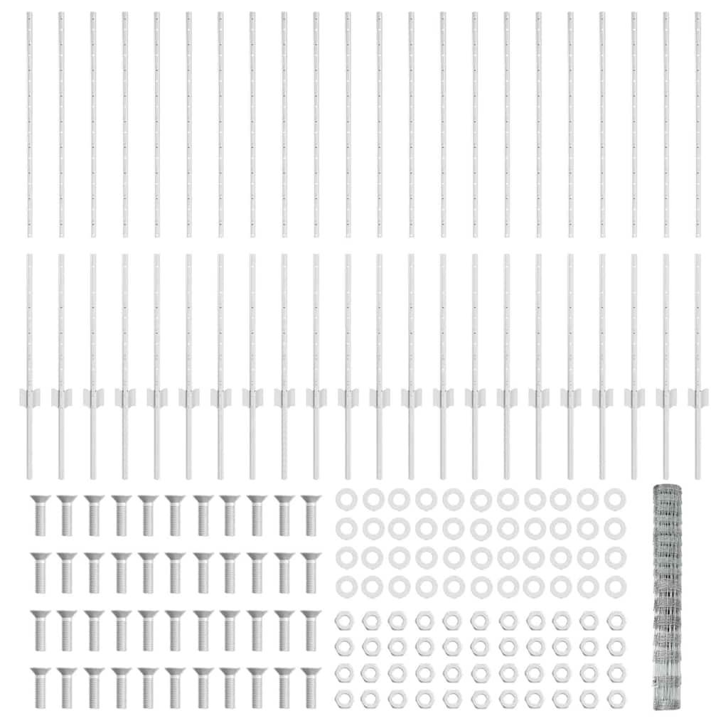 Zaun mit Pfosten Silber 1,2 x 50 m Stahl