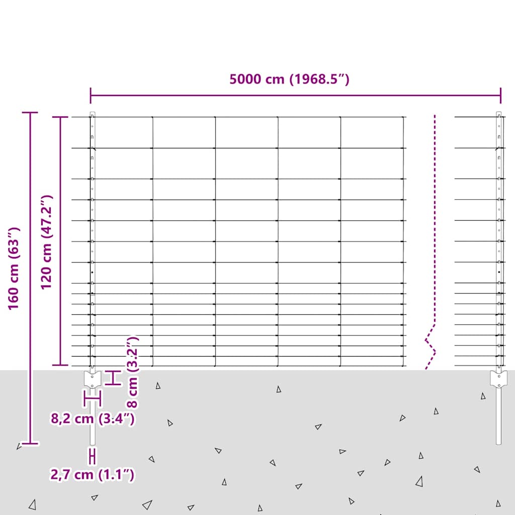 vidaXL Zaun mit Pfosten Silber 1,2 x 50 m Stahl